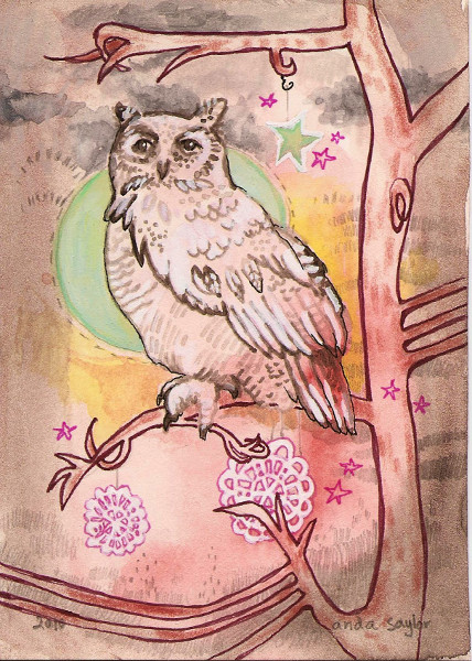great horned owl with paper snowflake